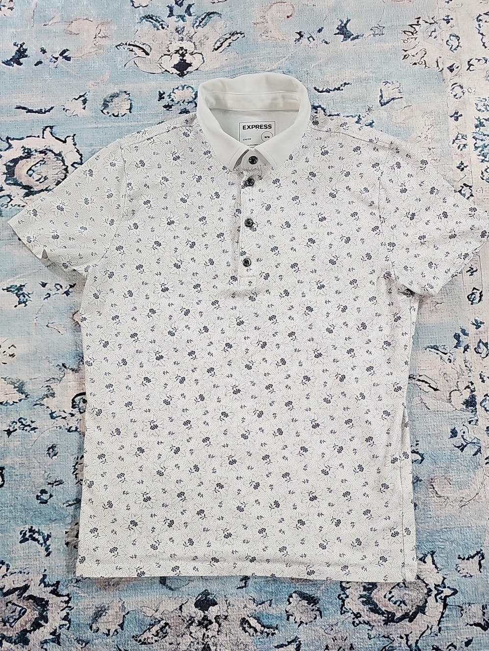 Express White Polo with Navy Micro Floral